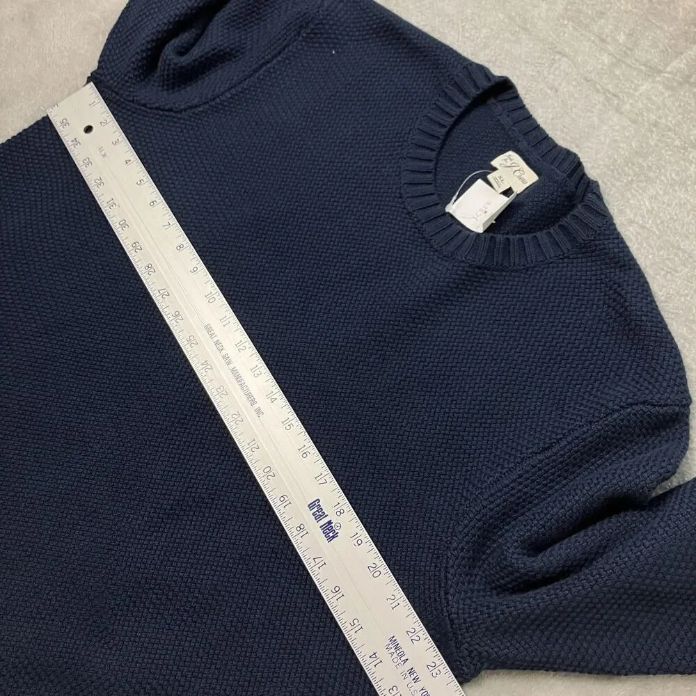 J Crew Sweater Mens XL‎ Navy Blue Premium Basket-stitch Cotton Crewneck Preppy